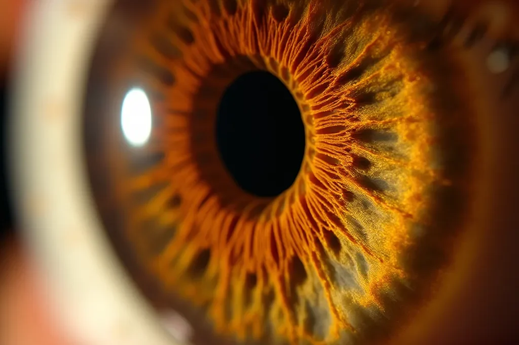 Composición macro de iris humano con patrones geométricos naturales