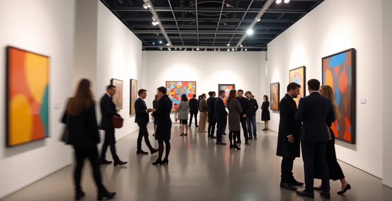 Encuentro profesional en vernissage de feria de arte con networking natural