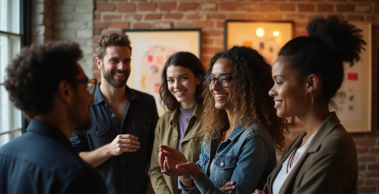 Interior de espacio artístico independiente con ambiente comunitario