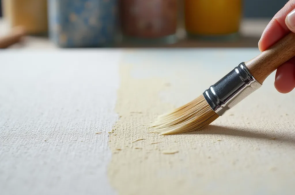 Detalle macro de la textura de un lienzo preparado con imprimación profesional