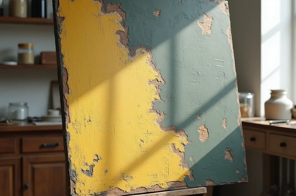 Detalle de pintura antigua mostrando signos de deterioro como barniz oxidado y craquelado