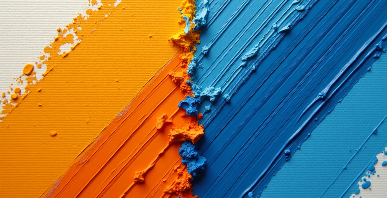 Comparación macro de pinceladas de óleo tradicional y óleo al agua mostrando texturas y empastes