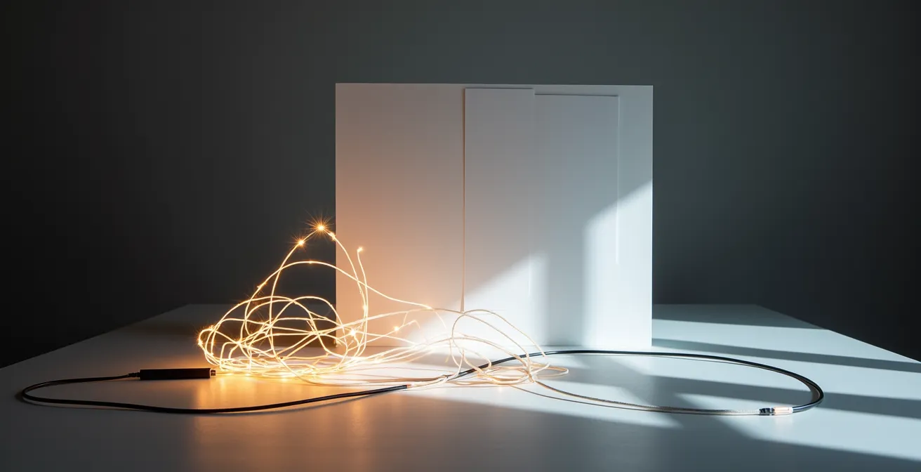 Composición simbólica mostrando la transformación de una instalación efímera en documentación coleccionable