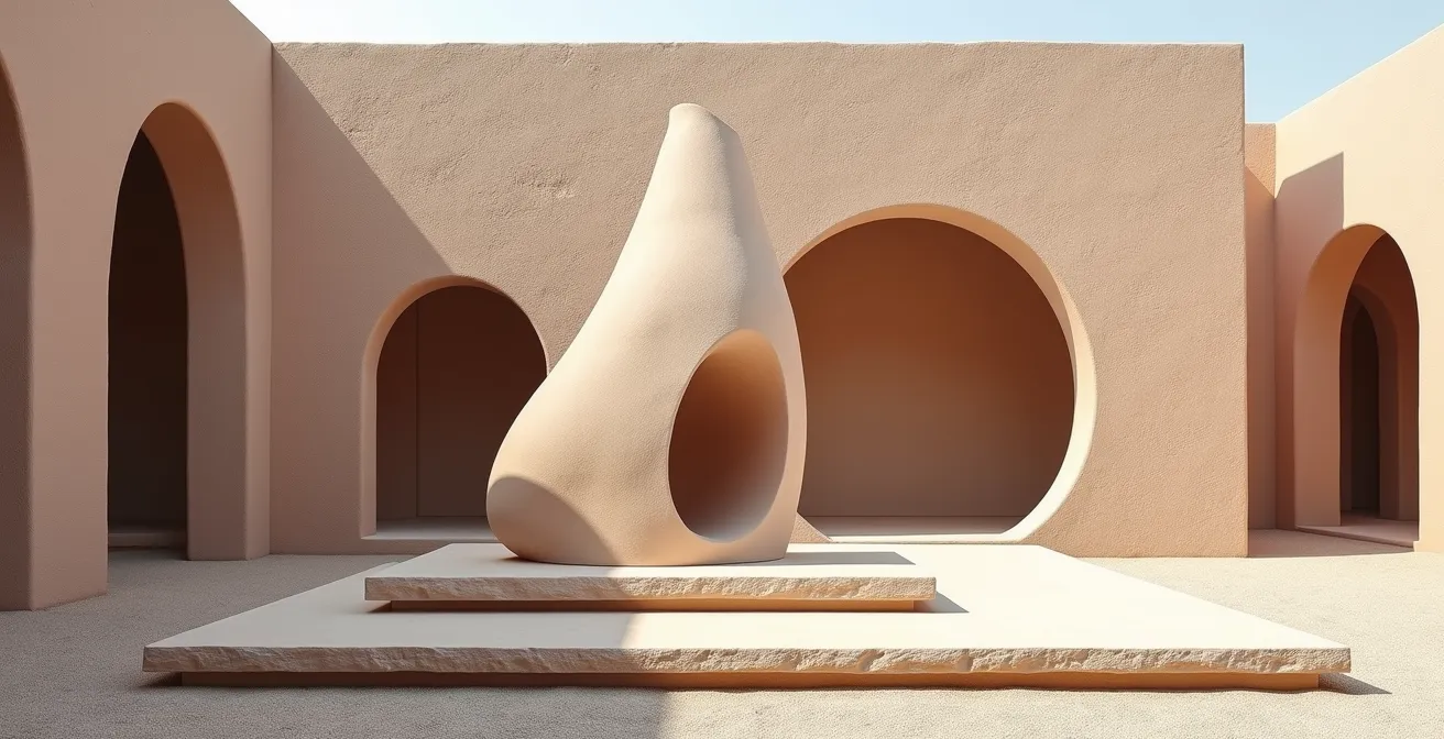 Escultura abstracta con espacios vacíos prominentes al estilo vasco contemporáneo