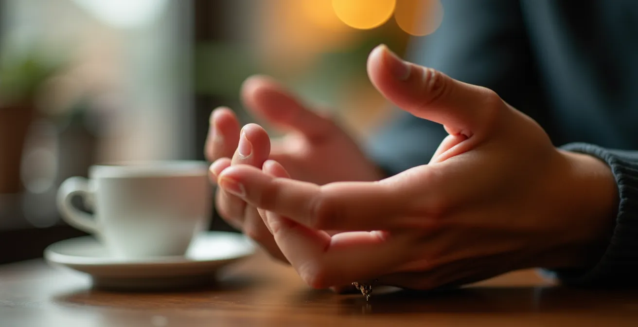 Primer plano macro de manos en movimiento capturando la esencia de un gesto diario transformado