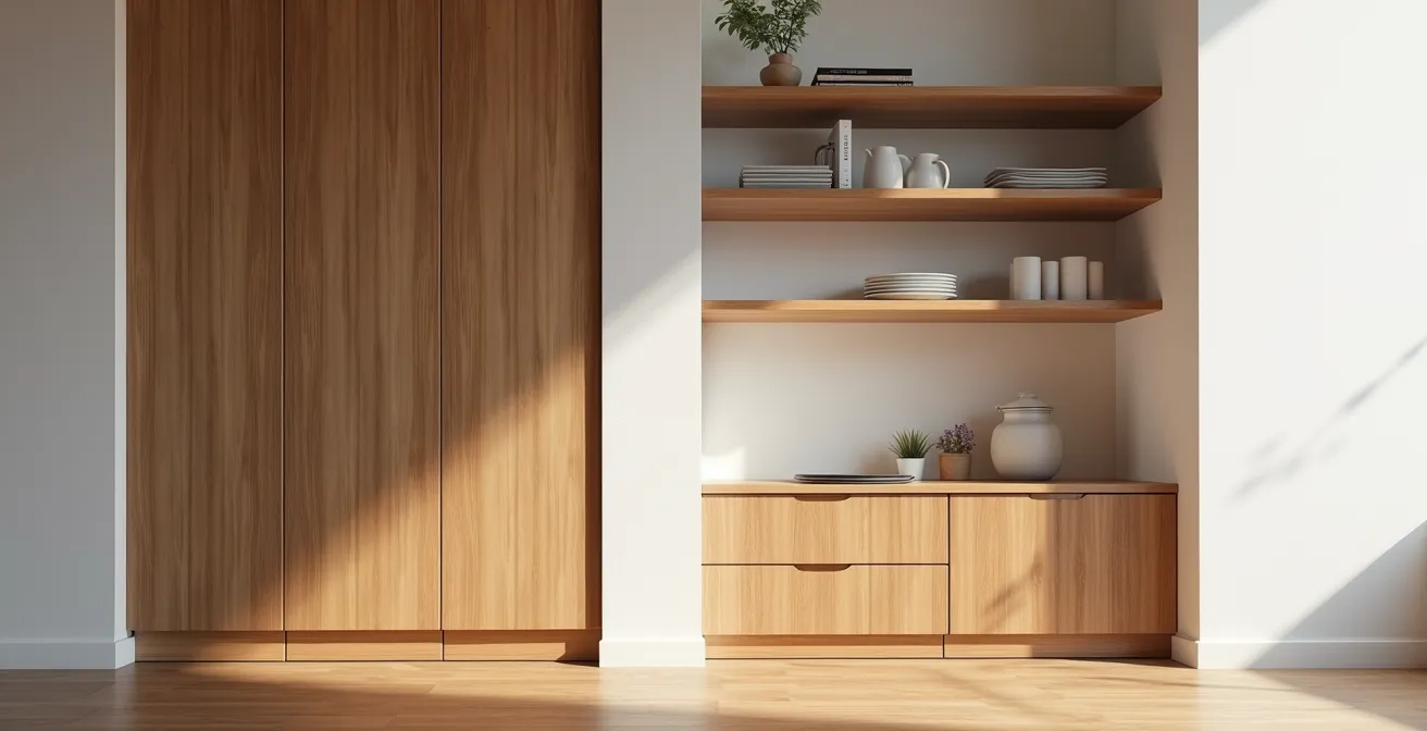 Comparación visual de soluciones de almacenamiento a medida y modulares en un piso pequeño