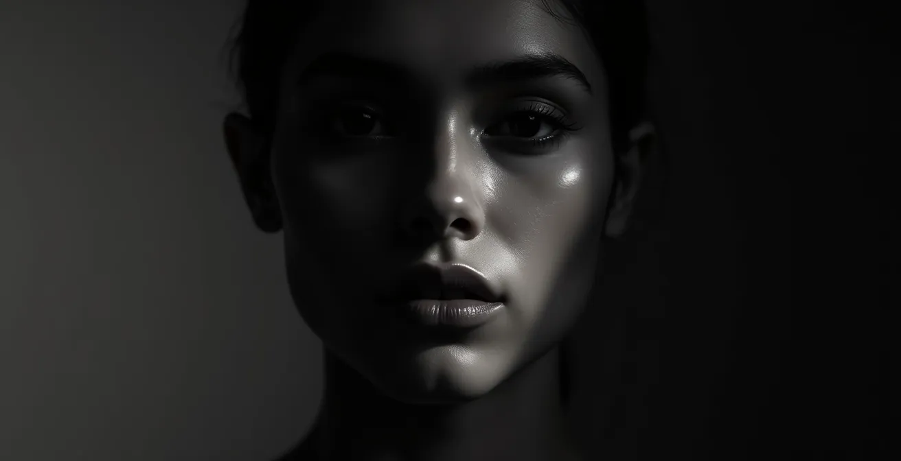 Estudio de retrato mostrando la técnica de bordes perdidos y encontrados sin líneas de contorno