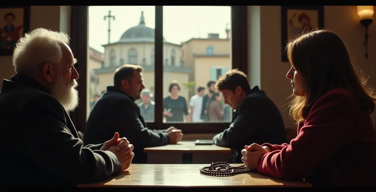 Escena con tres planos de profundidad mostrando diferentes acciones simultáneas que cuentan una historia compleja